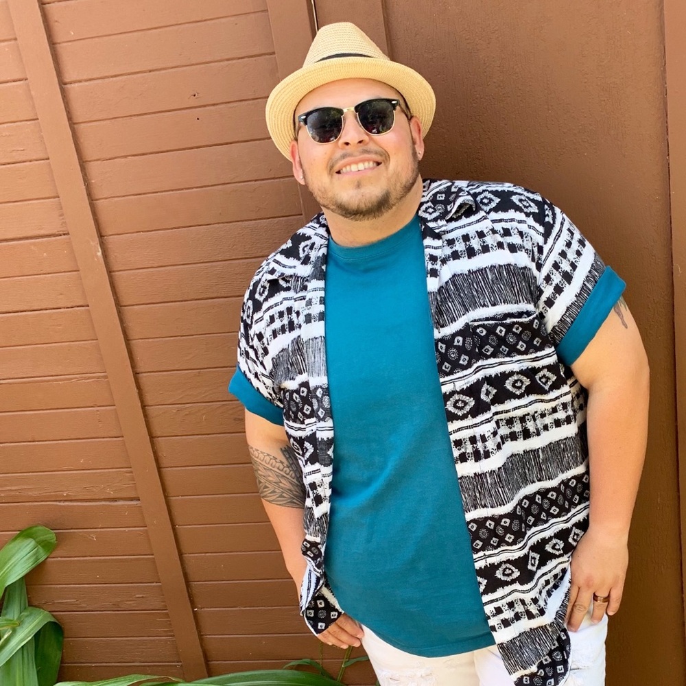 Black and white tribal mixed print XL button up